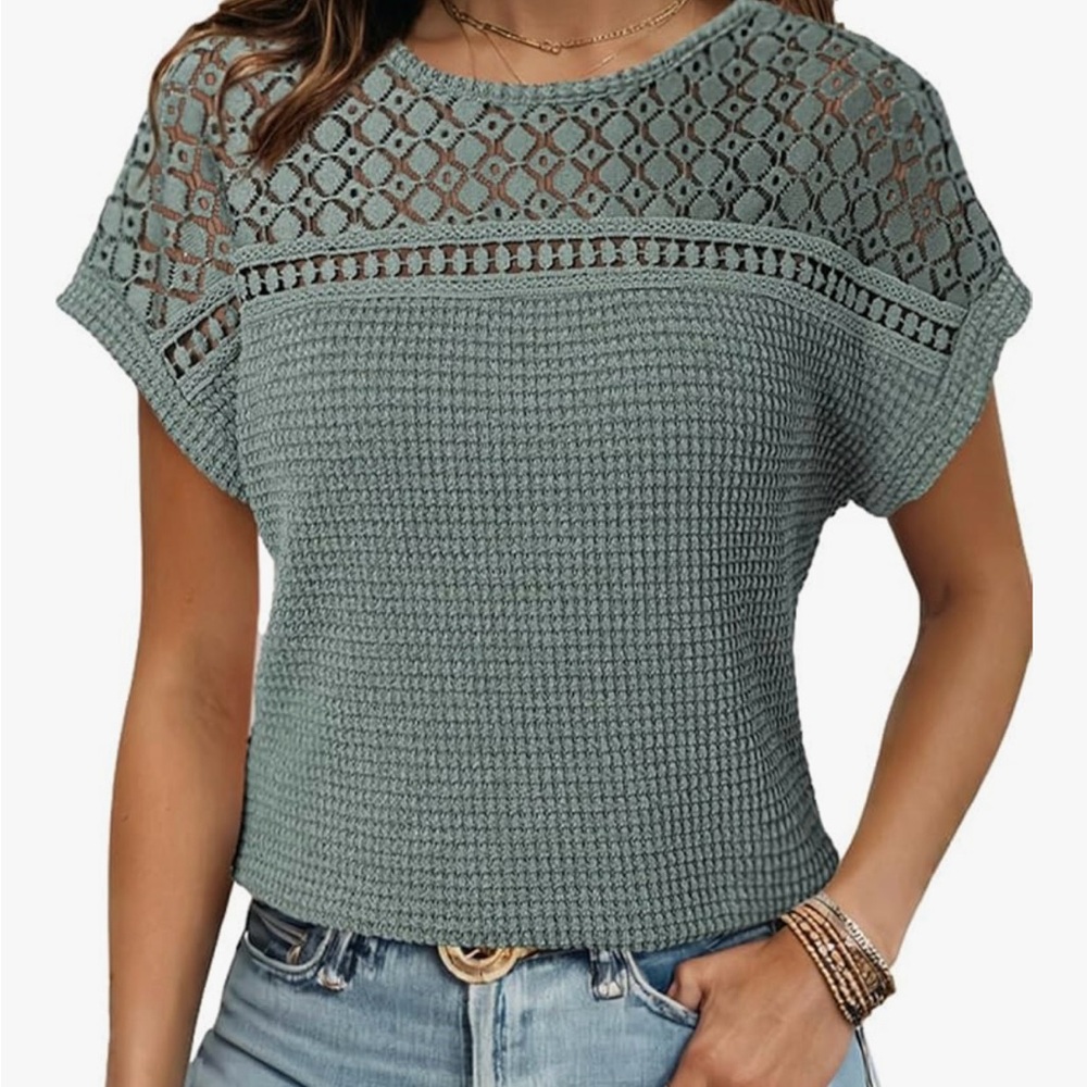 Sage Green Women's Top with Lace Detail